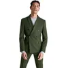 Costumes pour hommes Costume vert olive Double boutonnage Blazer masculin Ensembles Slim Fit Tuxedos Veste et pantalon Revers cranté Vêtements de marié de mariage