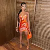 Robes de travail Bangniweigou Imprimé Wrap Corset Top Jupe Deux Pièces Ensemble Femmes Hors Épaule Mode Fête Assorti Orange