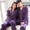 BZEL Silk Satin Couples Pajamas Set For Women Men Long Sleeve Sleepwear Pyjamas Suit Home Clothing His-and-hers Clothes Pijamas CX3246