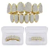 Griglie per denti classiche Hip Hop Placcato color oro CZ Micro Pave Esclusivo Top Bottom Gold Grillz Set268H