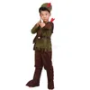 Robin Hood Kids Cosplay Costume Tam Setler Erkek Archer Little Hunter Cadılar Bayramı Purim Karnaval Partisi Performans Kıyafetleri C47X50