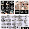 Bandringar 20st 20 designs animal metall toppstilar mix cicada apa sier-planerad retro ring grossistparty smycken droppleverans dhyqn