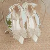 Dress Shoes Bridal Shoes Flower High Heel Pumps Women Elegant Pearl Strap Wedding Party Shoes Woman Silk Pointed Toe Zapatos Mujer 231030