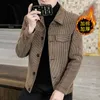 Herr ullblandningar 2023 Blend Trench Coat Hommes Veste Abrigo Largo Hombre Woolen Män Short Erkek Mont Slim Plaid Jacket Tweed 231031