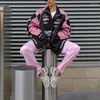 Vestes Femmes Trench Baseball Rose Veste Varsity Y2K Streetwear Hiver Femmes Vêtements Long Racer Patchwork Letterman Manteaux