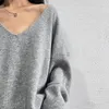 Chandails pour femmes 100% laine femmes sexy col en v tricoté pull pull automne hiver chic mode lâche surdimensionné harajuku vintage pull hauts 231031