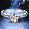 Avec certificat anneau original 18K Couleur en or blanc rond Solitaire 2 0CT CUBIC ZIRCON MARIAD Band Women Sterling Silver Ring285l