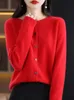 حياكة المرأة المحملات الربيع الإناث O-neck 100 ٪ Merino Wool Sweater Women Knited Cashmere Cardigan Basic Contwear Tops 23103030303030