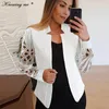 Women futra sztuczne kobiety seksowna haftowana kurtka z rękawem elegancka swobodna długie kolory splicowany płaszcz Blazer Temperament Kardigan Zwiedź 231031