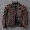 Herren Leder Faux Vintage Gelb Braun Echtes Rindsleder Echte Jacke Männer Motorrad Mantel Herren Biker Kleidung Frühling Herbst Asiatische Größe 6XL 231031