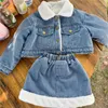 Zestawy odzieży Zimowe jesieni dziewczęta 2 szt. Zestaw Toddler Denim Kurtka spódnica dla dzieci dla dzieci Ubrania ciepłe sztuczne futro 1-6y