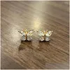 Stud Stud Earrings Huitan Cute Butterfly For Women Gold Color/Sier Color Fashion Girls Ear Piercing Accessories Fancy Gift Jewelry Dro Otq3C