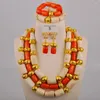 Necklace Earrings Set White And Red Natural Coral Bead African Ceremony Banquet Wedding Jewelry Nigerian Bride Dress AU-527