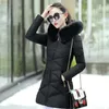 Women's Down Parkas Detachable Fur Collar Hooded Slim Womens Cotton Jackets Korean Zipper Winter Coats Warm Mid Length Quilted Outerwear 231030