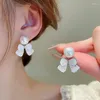 Orecchini a bottone in stile coreano giapponese con perle bowknot per donne, regali per damigelle d'onore