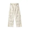 Calças masculinas 2023 outono rua moda multi-bolso macacão harajuku estilo solto casual calças retas
