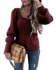 Women's Sweaters Square Neck Long Lantern Sleeve Sweater Fit Chunky Knitted Pullover Jumper Tops