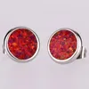 Stud Earrings KONGMOON Round Red Fire Opal Silver Plated Jewelry For Women Piercing