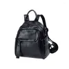 School Bags Women's Leather Backpack Genuine Black For Laptop Travel Female With Handles