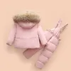 Conjuntos de roupas Olekid 30 graus Rússia Inverno Down Jacket para meninas Real Fur Collar Crianças Outerwear Crianças Macacão Meninos Parka Macacões 231031