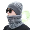 Berets Men's Black Suits Scarf Neck Knitted Hat Two-piece Pearlescent Warmer Man