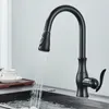 Kitchen Faucets Quyanre Black Pull Out Sink Mixer Tap Single Lever Water Crane For 360 Rotation 231030