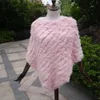 Schals ZDFURS * Winter gestrickter Poncho aus natürlichem Kaninchenfell, modischer Schal aus Kaninchenfell, echtes Kaninchenfell, Damen-Pelzponcho 231031