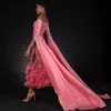 ピンク3Dフローラルイブニングドレスバトーネックスリットスリーブシースフォーマルイブニングドレスアンクルの長さイリスオンレディース特別な機会ドレス