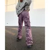 Jeans para mujer Pantalones de pierna ancha púrpura Tie-Dye Mujeres High Street Sweet Cool Cintura delgada recta suelta Jean de gran tamaño