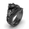 Vecalon novo feminino preto birthstone claddagh anel 5a zircon cz preto ouro cheio festa de casamento anel de noiva conjuntos para women268h