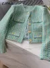 Costumes pour femmes Blazers CJFHJE élégant luxe vert Plaid Tweed veste femmes français Vintage printemps automne blazers occasionnels haute rue court costume manteau 231030