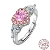 REAL 925 Sterling Silver 6mm Pink Heart Cz Diamond Ring med Box Wedding Engagement Smycken för kvinnor J-221340Y