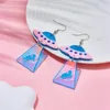 Dangle Earrings YAOLOGE Dazzling Flying Saucer UFO Long Pendant For Women Acrylic Creative Laser Exaggerated Ear Jewelry Party Gift