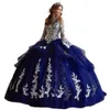 Vestidos quinceanera elegante princesa halter manga longa fora do ombro apliques brancos rendas plus size doce 16 debutante festa aniversário vestidos de 15 anos q16