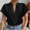 Polos De Mujer Moda Verano Simple Camisa con Cuello En V Elegante Color Sólido Botones De Una Sola Fila Manga Corta Cómodo