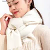 Scarves % real wool winter ladies scarf autumn warm scarf shawl white high-end cashmere scarf luxury Pashmina blanket Q231031