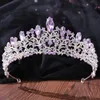 Bijoux de cheveux de mariage couleur argent mode violet lilas cristal diadème couronnes reine rois princesse accessoires diadèmes de mariée 2210122048