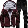 Mens Tracksuits Winter Thick Fleece Sports Suit Tracksuit Hooded Zipper Jackets Woolen Trousers Pants Casual Men Set 231031