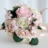 Flores decorativas buquês de casamento para noiva dama de honra rosa artificial flor festa decoração fita de seda