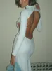 Rygglös sexig maxi klänningar för kvinnor smala hög midja bodycon klänning femme party nåd temperament long vestido kvinna ny