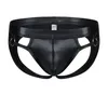 Underpants Gay Men Underwear Leather Cloak Mens Briefs Bikini G-string Thong Sexy Erotic Penis Thongs String Homme266R