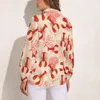 Women's Blouses Red Lobsters Blouse Coastal Coral Elegant Printed Women Long Sleeve Korean Fashion Shirt Summer Oversized Top