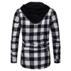 Zwart Wit Geruite Overhemd Met Capuchon Heren Slim Fit Lange Mouw Heren Hoodie Shirt hipster streetwear shirts met dubbele zakken 210522331E