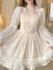 Casual Jurken Lolita Kawaii Prinses Jurk Vrouwen Lente Zomer Lange Mouw Korte Japanse Vierkante Kraag Ruches Geplooid