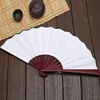 Fashion Party Favor Large 33cm Folding Fan Black White Cloth Wooden Hand Fans DIY Craft Art Planting Ornaments Men's Outdoor Handfan