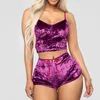 Vêtements de nuit pour femmes 2 pièces Femmes Sexy Pyjamas Ensemble Crop Sous-vêtements Top Camisole Shorts Velours Romper Outfit Sans Manches Mujer Sensuel