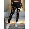 Calças femininas Halloween crânio esqueleto mãos gótico leggings para mulheres y2k ins vintage cintura alta hip elevador buraco skinny jogger