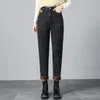 Женские джинсы, зимние женские утепленные свободные брюки Harajuku, прямые термобелье-шаровары, теплые эластичные мешковатые брюки на флисовой подкладке