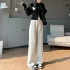 Spodnie damskie Zima zagęszcza ciepłe sztrukoi kobiety szeroka noga koreańska wysoka stała stała stała pasująca do prostej mody Y2K