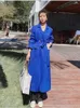 Abiti da donna Stile britannico Elegante Moda Donna Lungo Blazer blu Trench 2023 Primavera Autunno Donna Slim Giacca casual Capispalla